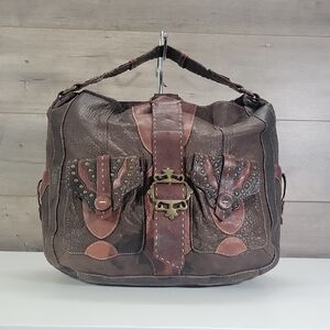 Vintage Large Betsey Johnson Brown Leather Shoulder Bag